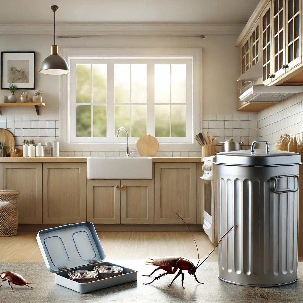 A clean kitchen with no visible cockroaches, showcasing a well-maintained and pest-free environment.